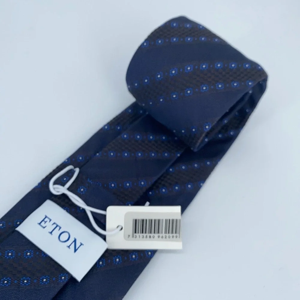 Eton Tie Men One Size Blue Black Patterned Silk Professional Classic Fit Necktie
